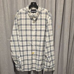 Banana Republic Untucked Fit Men's Grey and Blue Plaid Shirt